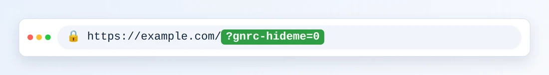 Bilah alamat browser menampilkan https://example.com/ diikuti ?gnrc-hideme=0 yang disorot