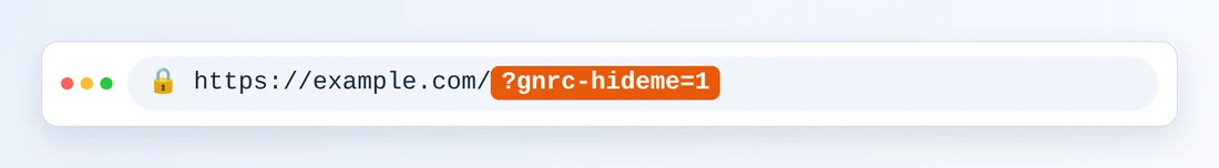 Bilah alamat browser menampilkan https://example.com/ diikuti ?gnrc-hideme=1 yang disorot